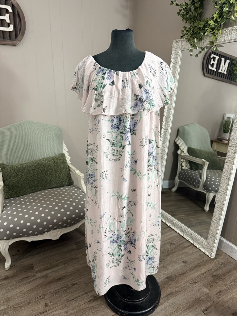 Scandal Italy Silk Blend Floral Ruffle Neck Maxi Dress